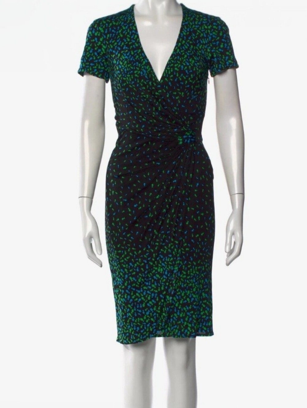 Issa London Wrap Dress Size 4 Women's Teal Green Abstract Print V-Neck Midi